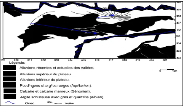 Figure II.15 : Carte piézométrique des eaux de la nappe du plateau  D’El Asnam (Mai 2011)