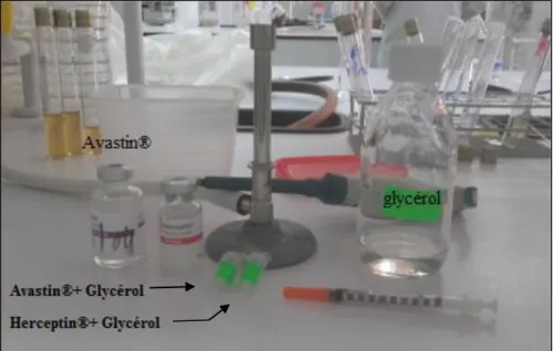 Figure 12 : mélange des anticancéreux avec le glycérol (photographie originale). 