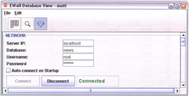 Figure 3.4:  Database View:  Connection Settings