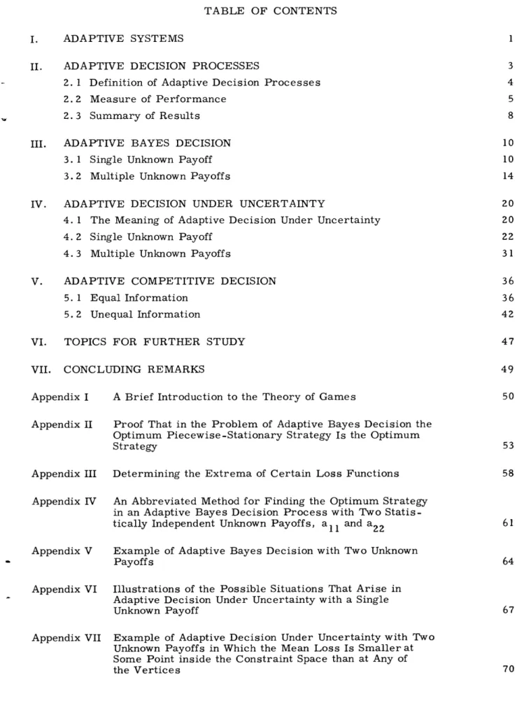 TABLE  OF  CONTENTS I.  ADAPTIVE  SYSTEMS