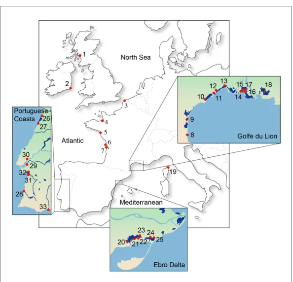 Figure 1. Locality distribution for the common goby, Pomatoschistus microps , in the Northeastern Atlantic Ocean and Mediterranean Sea