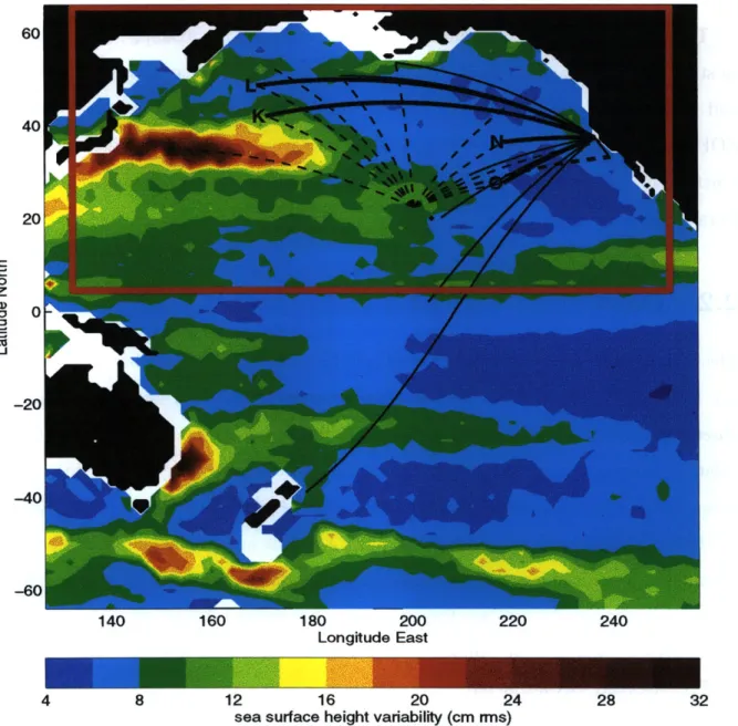 Figure  2.4:  Sea  surface  height  variability,  in  cm  rms,  measured  by  the  TOPEX- TOPEX-POSEIDON  altimeter  for  the  period  November  21,  1992  - November  17,  1995