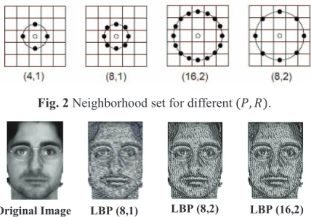 Fig. 3 Examples of LBPs application with d           In  [3],  psychological  and  neuroscie showed that the human visual system combi and global features to recognize and diff peoples