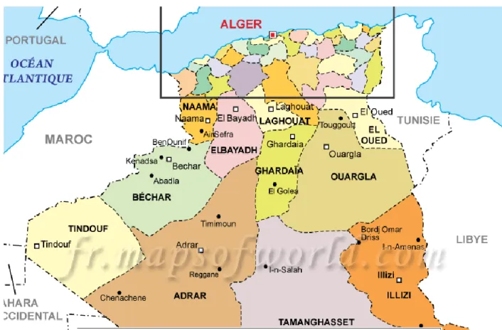 Figure II.1 : localisation du nord sur la carte géographique de l’Algérie 