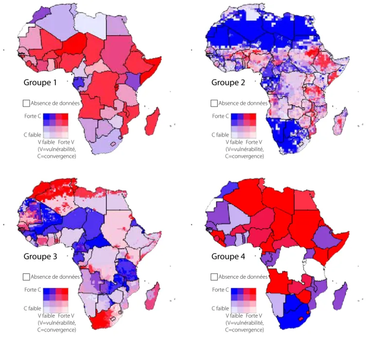 Figure 3.  Cartes agrégées de vulnérabilité pour chaque groupe d’indices