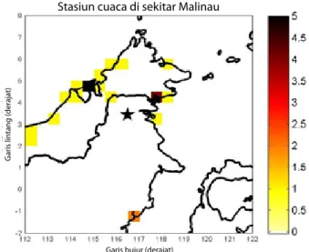 Gambar 5.  Stasiun cuaca di sekitar Malinau Sumber: CRU TS 3.1, Mitchell dan Jones (2005)