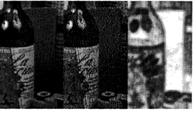 Figure  2.9:  Illustration of masking  and  noise  perception.  Left:  original,  middle:  after transmission,  right:  masking  function.