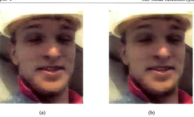 Figure  5.9:  (a)  Coded  frame  prior  to  applying  the  deblocking  filter. (b)  Resulting  frame after  deblocking
