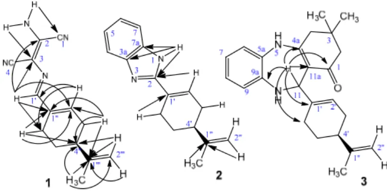 Figure 2. HMBC correlations of compound 1–3. 