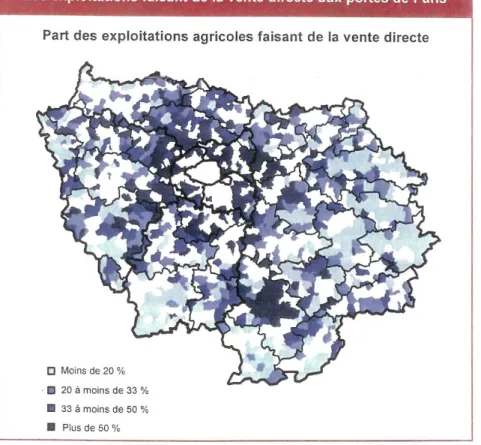 Figure 2. Proportion  d’exploitations en circuits  courts selon les zones en Ile  de France (Agreste, 2005) 