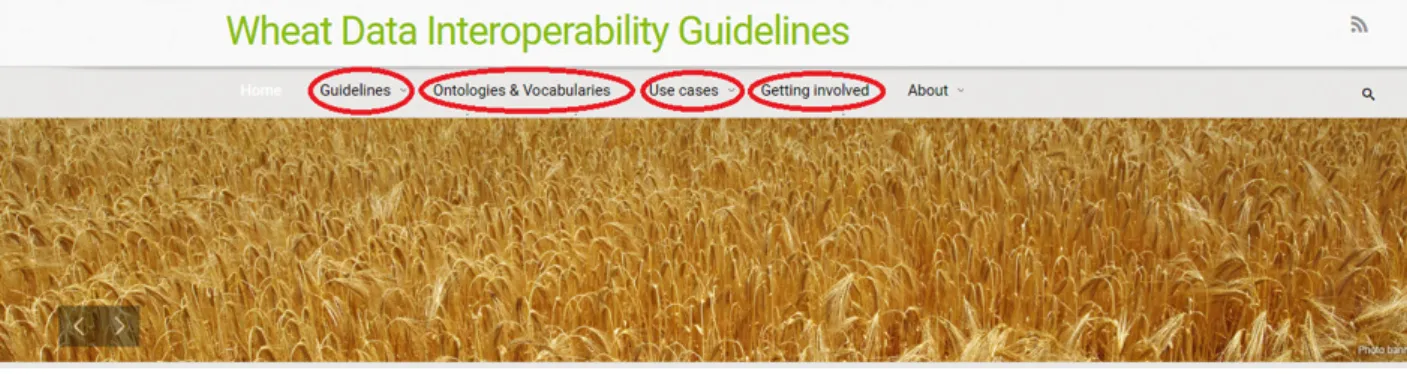 Figure 2. Main items in the menu of the wheat data interoperability guidelines.
