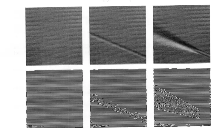 Figure 9:  Top row: a series of unfiltered synthetic schlieren images of a steady-state jet flow;  bottom row: a series of adaptively updated high frequency backgrounds that were calculated  from the top images.