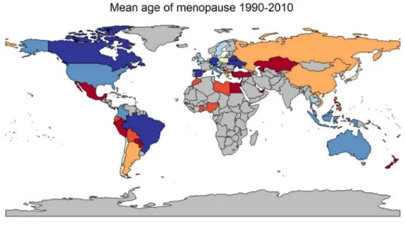 Figure 2. Variation in final menstrual period (FMP). This map was replicated from Laisk et al