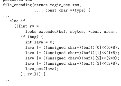 Figure 3-2: An example of the DUA modifications of a LAVA-injected bug; last five lines injected