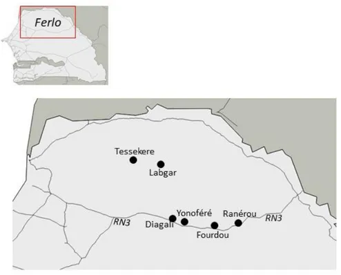 Figure 6. Map of localities where samples were collected in Ferlo (North Senegal). 