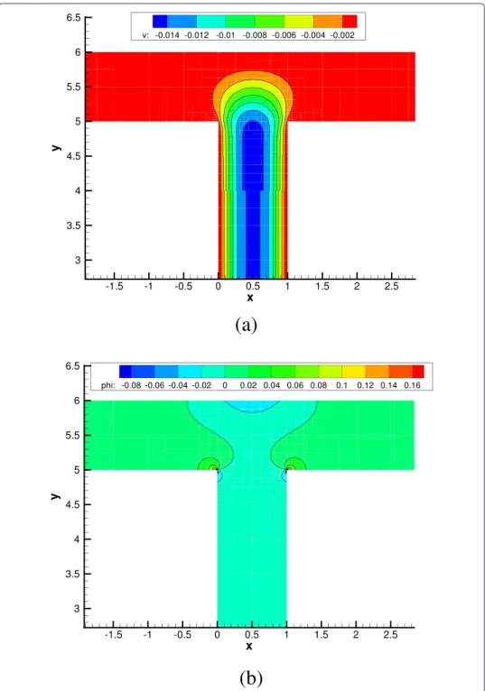 Figure 6 Contour plot of the y-component of the adjoint velocity u ∗ and of the adjoint potential φ ∗ 