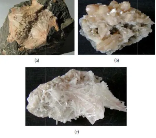 Figure 3 :  Zéolithes naturelles : (a) Natrolite, (b) Stibilite, (c) Scolecite