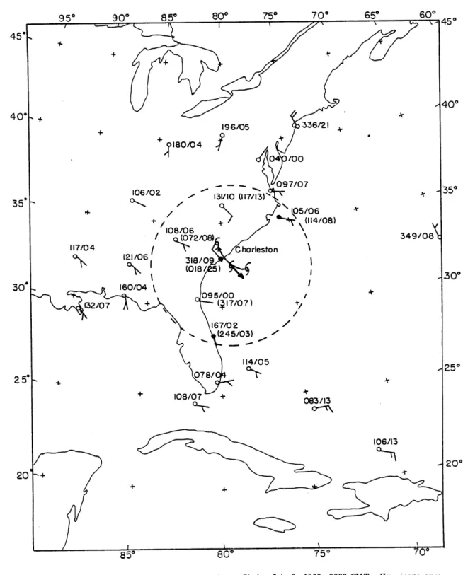 Fig.  5  a)  --  Initial  mean  layer  winds  for  hurricane  Cindy,  July  9,  1959,  0000  GMT