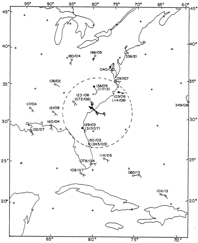 Fig.  5  b)  --  Initial  mean  layer  winds  for hurricane  Cindy,  July  9,  1959,  0000  GMT