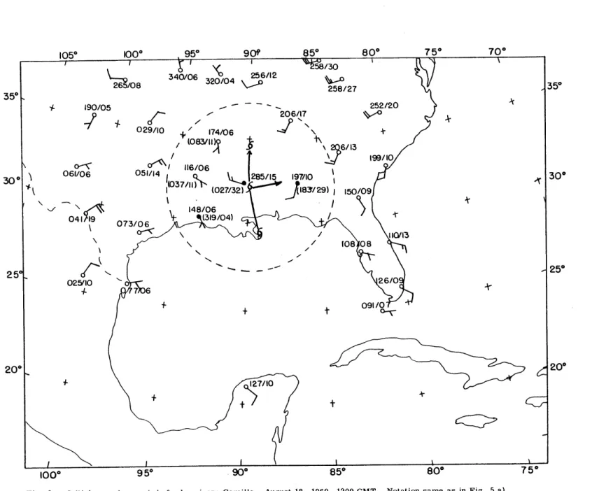 Fig.  6  --  Initial  mean  layer  winds  for  hurricane  Camille  ,  August  18,  1969,  1200  GMT