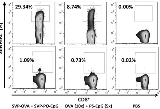 Fig. 9. Nanoparticle encapsulation of both antigen and TLR9 agonist PO-CpG (adjuvant) results in a higher local cellular immune response than utilization of free antigen and adjuvant