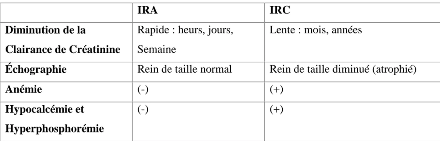 Tableau II : Les différences entre l'IRC et l'IRA (JOLY., 2002)