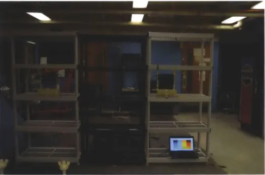 Figure  2-14:  Receive  electrodes  placed  on  plastic  shelves  in  the  lab  space