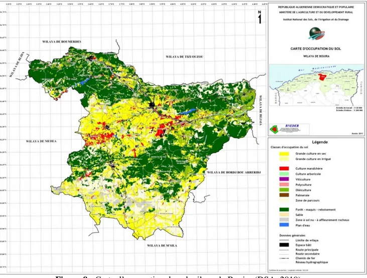 Figure 9 : Carte d’occupation du sol wilaya de Bouira (DSA, 2019). 