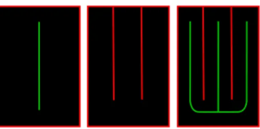 Fig. 3. At the left, the skeleton (in green) extracted with Cornea’s original method. A spatial partition can be generated (red lines) to constraint skeleton computation to a more branched shape