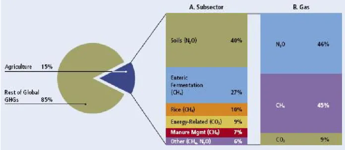 Figure  I.5 : Emissions de GES en agriculture d’après Baumert et al. (2005) 
