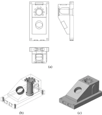 Figure 13: Example 6. (a) The three orthographic views. (b) The hybrid wire-frame includes 248 un-sewed edges