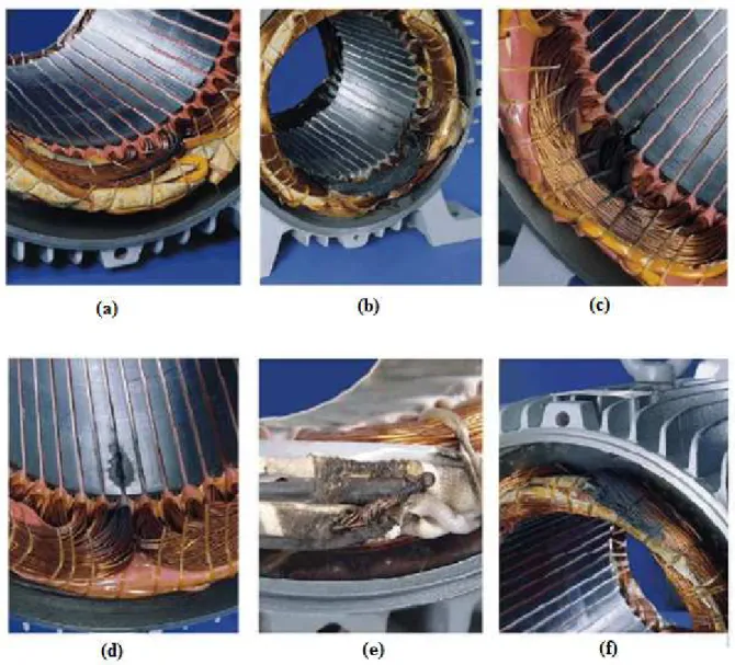 Figure 1.7.Détérioration typiques d'isolation menant a des courts-circuits dans les enroulements   statorique de la machine asynchrone,  [12]