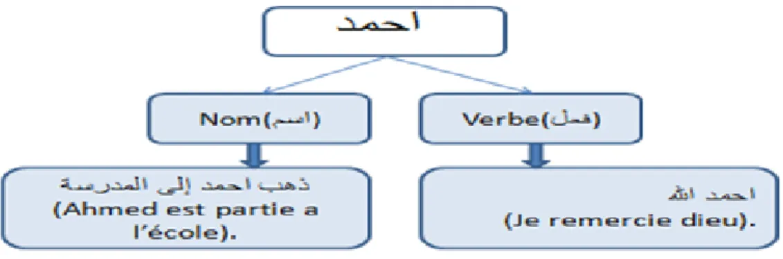 Figure 2.1 – Exemple d’ambigu¨ıt´ e morphologique [Cheragui M, 2012].