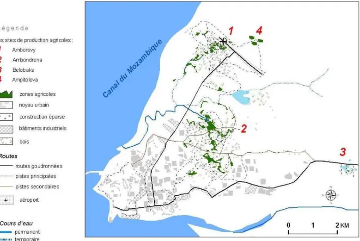 Figure I-11: Répartition des zones agricoles dans la Commune Urbaine de Mahajanga   Source : Balyuk et auteur, 2009 