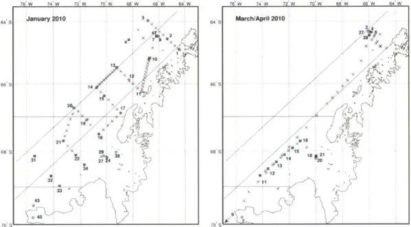 Figure 2  Sampling  locations  on  two cruises  to the  West  Antarctic  Peninsula  in  2010.