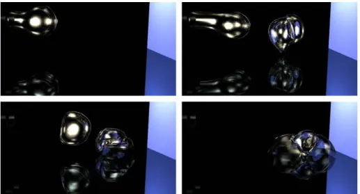 Fig. 6 shows a snapshot sequence of blowing bubbles, in which we can see many different kinds of dynamic effects of bubbles