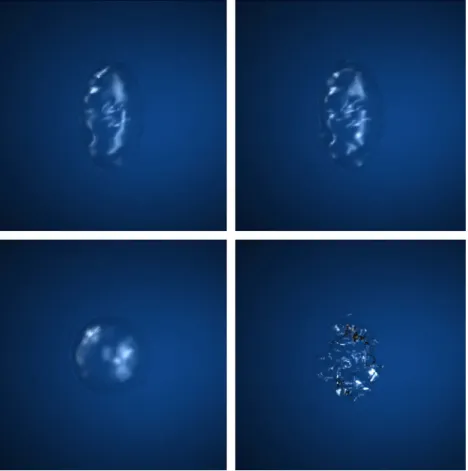 Fig. 4. Surface tension test of a single bubble, snapshot at t = 0.5 s. Top left: the semi-implicit method with small surface tension; bottom left: the semi- semi-implicit method with large surface tension; top right: the explicit method with small surface