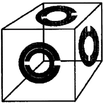 Figure  2-6:  A  cubic  unit  cell  with  split  ring  oriented  in  three  different  directions  to  create an  isotropic  response  [25].