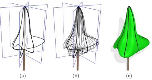Fig. 7. Skinned Hull reconstruction. (a) The user defines a set of planar profiles in different planes around the z axis (in black)