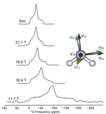 Figure  2.2.  170  MAS  NMR  of sodium  L-aspartic  acid  monohydrate  acquired  at various  magnetic  fields