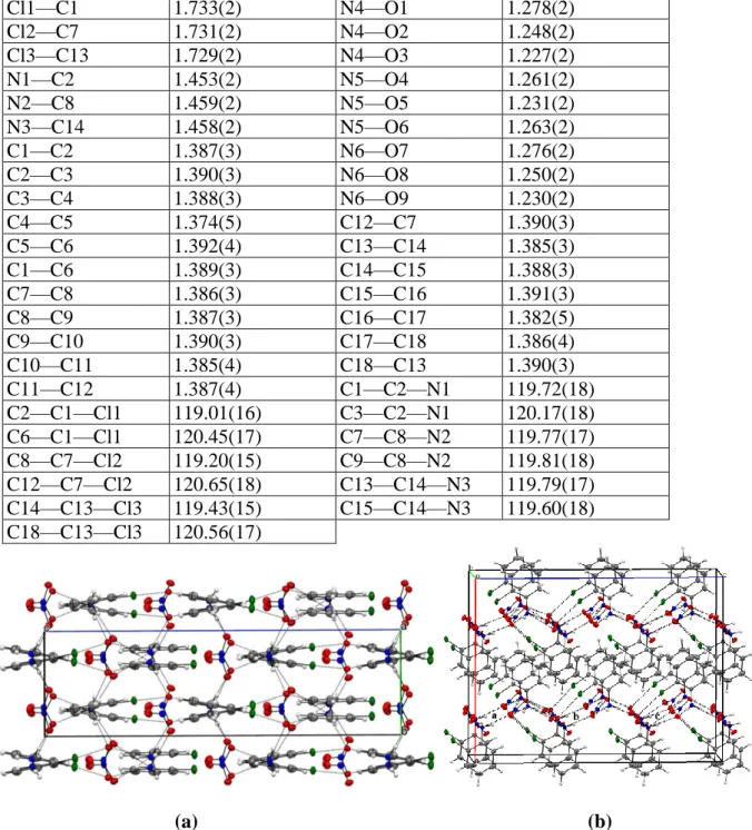 Figure 3. Projection of the o-ClAN structure along: (a) the crystallographic a-axis and (b) the b  direction showing a periodic arrangement of anionic zig-zag chains formed by the nitrate anions and 
