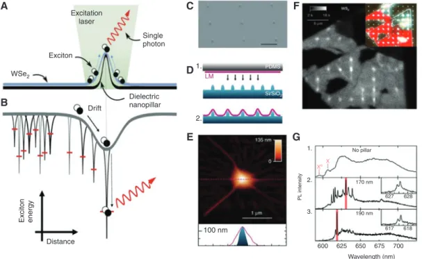 Figure 4: Deterministic generation of strain defined quantum emitters in 2D semiconductors.