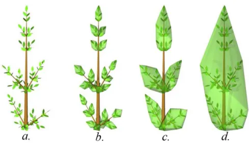 Fig. 2.1. 4 scales decomposition of an articial tree. Leaves are represented by a set of geometric models (a.)
