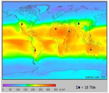 Fig. 2.   Potential sites for solar electricity supply and example of the overall  daily exposure received (in kWh/m2/day) in Algeria [ 5]