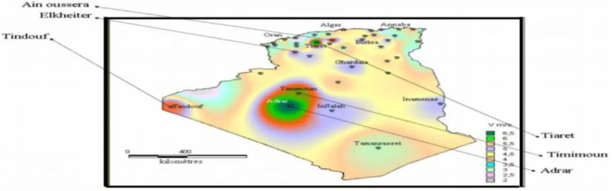 Figure 1.3 : Les régions ventées en Algérie [04]. 