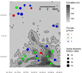 Figure 1. Distribution of one-hectare plots along an altitudinal gradient. Dots represent 1-ha plots; 