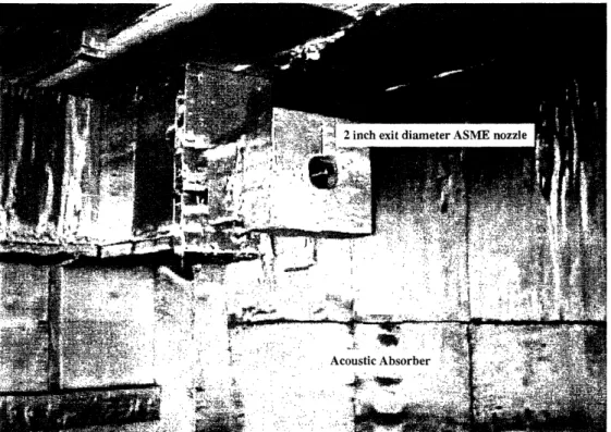 Figure 2-2: View of  1 /2 0 th  scale  ASME nozzle within  the acoustic chamber The control  room is shown in Figure 2-3.