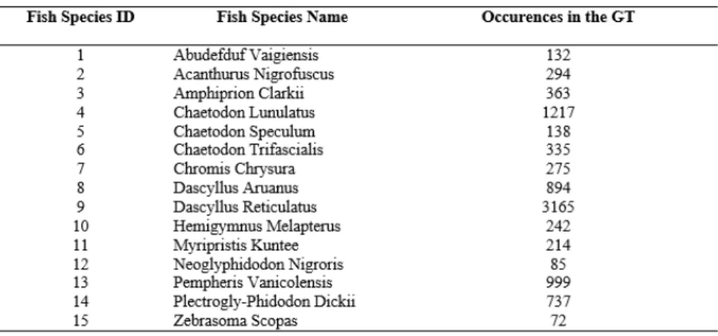Fig. 5. Fish species occurrences in the training set.