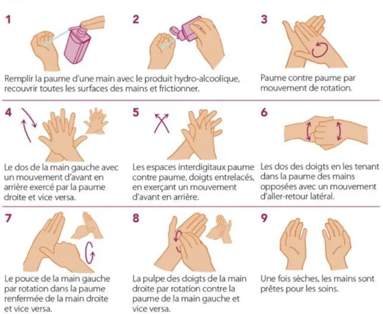 Figure II.4 : Technique de friction des mains avec la solution hydro-alcoolique. 