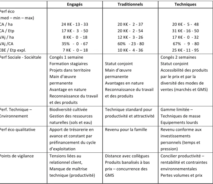 Tableau   1   :   performances   et   points   de   vigilance   pour   chaque   modèle   stratégique       